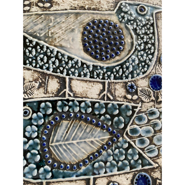 Lisa Larson(リサラーソン)のリサラーソン Gustavsbergグスタフスベリ　陶板　鳥　ブルー エンタメ/ホビーの美術品/アンティーク(陶芸)の商品写真