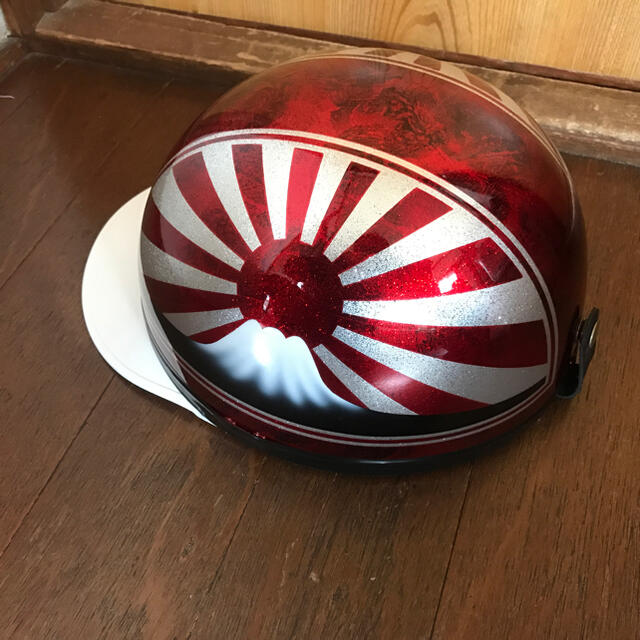 自動車/バイクキャンディーレッド ラメ 富士日章 コルク半 ヘルメット