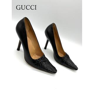 グッチ(Gucci)のGUCCI　ヒール パンプス　イタリア　リボン　ブラック　36C（23.0cm）(ハイヒール/パンプス)