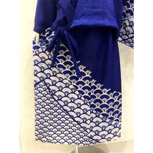 着物リメイク 青紫 扇 ショート丈羽織 ロングスカート レディースのワンピース(ロングワンピース/マキシワンピース)の商品写真