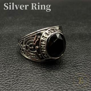 指輪 リング シルバーリング シンプル カレッジリング オニキス メンズ21G(リング(指輪))