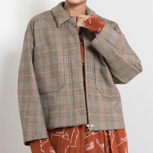 PHEENY WOOL GLEN CHECK ZIP-UP BLOUSONブルゾン