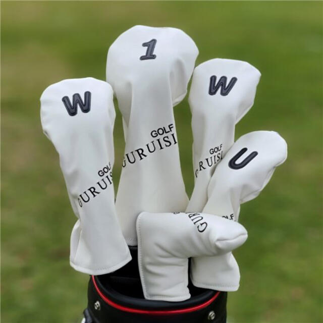 【新品5点セット】シンプル　ゴルフクラブカバー ヘッドカバー　白色