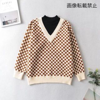 ザラ(ZARA)の🍁11月新作🍠6895◆2color ドッキング チェック柄 ニット セーター(ニット/セーター)