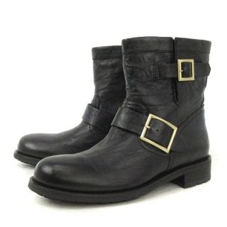 ジミーチュウ(JIMMY CHOO)のジミーチュウ 美品 ショート ブーツ エンジニア レザー 黒 38 1/2(ブーツ)