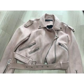 ザラ(ZARA)のZARAライダースジャケットピンク＋スヌード(ライダースジャケット)