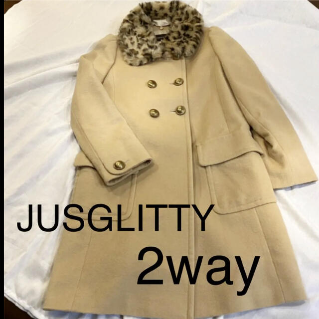 ジャケット/アウター美品☆ JUSGLITTY ファー付き　2way コート ベージュ　レディース