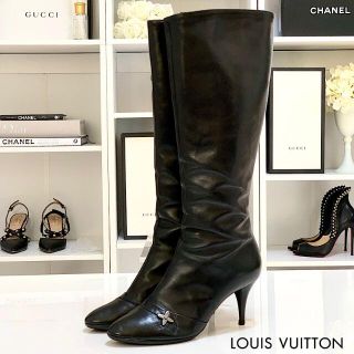 ルイヴィトン(LOUIS VUITTON)の3457 ヴィトン レザー ロングブーツ 黒(ブーツ)