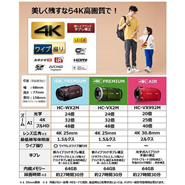 Panasonic(パナソニック)のPanasonic デジタル4Kビデオカメラ HC-WX2M-T スマホ/家電/カメラのカメラ(ビデオカメラ)の商品写真