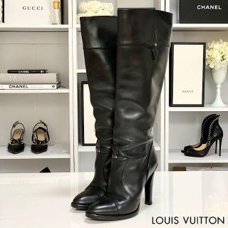 ルイヴィトン(LOUIS VUITTON)の3403 ヴィトン レザー ロングブーツ 黒(ブーツ)