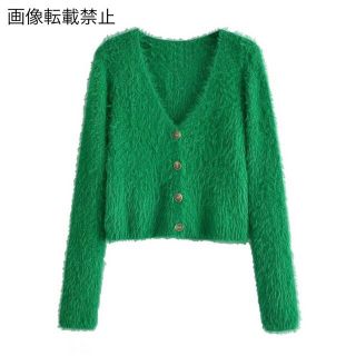 ザラ(ZARA)の🍁11月新作🍠6913◆green グリーン モヘアニット カーディガン(カーディガン)