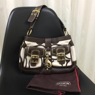 コーチ(COACH)の☆コーチ コットン×レザー ショルダーバッグ☆(ショルダーバッグ)