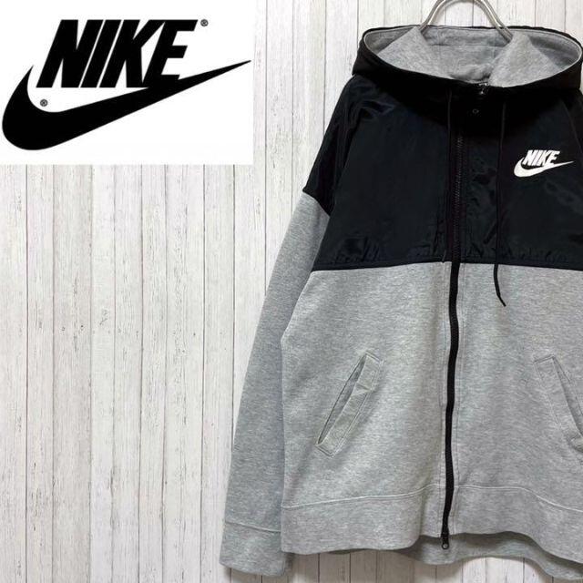 NIKE ナイキ　パーカー　スウェット　グレー　黒　ジップアップ　レア　M