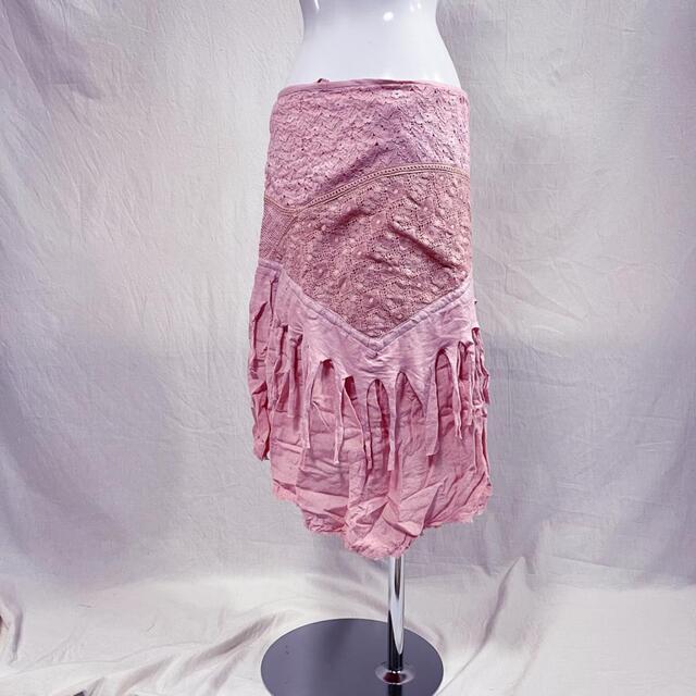 カディコットン　アシンメトリー巻きスカート ピンク#1 ジプシー ヨガ スカート レディースのスカート(ひざ丈スカート)の商品写真