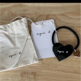 アニエスベー★ハートモチーフ　ヘアゴム　ブラック　収納袋付き(ヘアゴム/シュシュ)