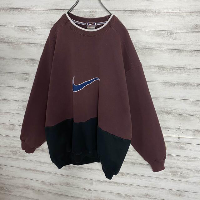 NIKE(ナイキ)の【USA製】90sナイキ刺繍デカロゴリブラインバイカラービックサイズスウェット メンズのトップス(スウェット)の商品写真