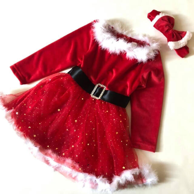 ★クリスマスワンピースRED★90〜130cm 韓国子ども服　サンタガール キッズ/ベビー/マタニティのキッズ服女の子用(90cm~)(ワンピース)の商品写真