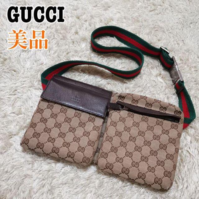 Gucci(グッチ)の【美品】GUCCI グッチ GG柄 シェリーライン ボディーバッグ キャンバス メンズのバッグ(ウエストポーチ)の商品写真