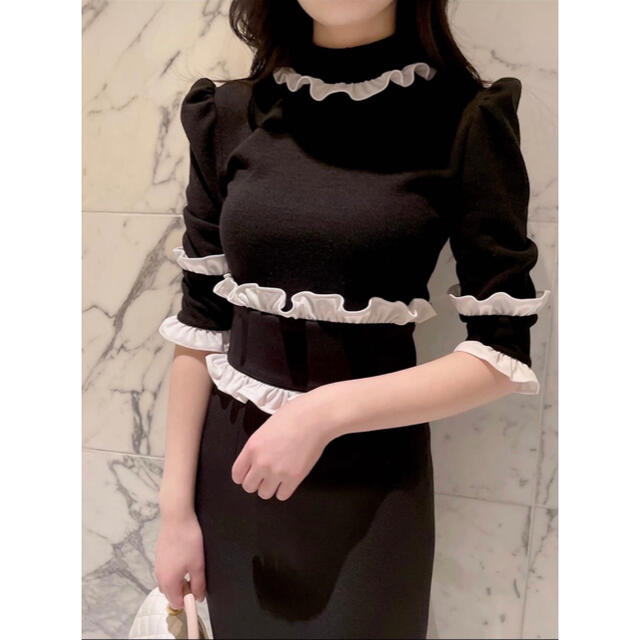 Honey mi Honey(ハニーミーハニー)のJILTU petit frill knit(black) レディースのトップス(ニット/セーター)の商品写真