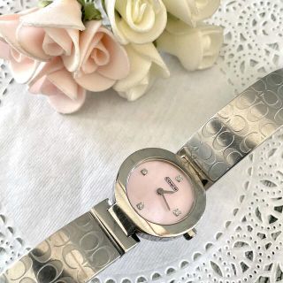 動作OK】COACH コーチ 腕時計 ラウンド ピンク バングル シグネチャー