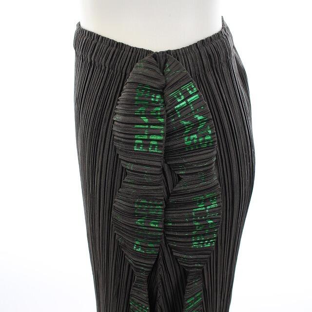 プリーツプリーズ イッセイミヤケ スカート ロング ロゴ 4 XL グレー 緑 レディースのスカート(ロングスカート)の商品写真