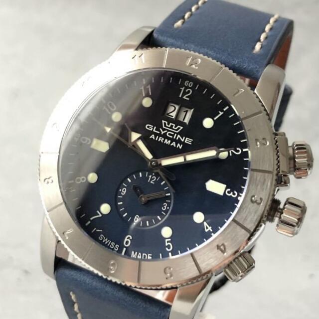 レザー状態【新品】GLYCINE AIRMAN グリシン エアマン ブルー メンズ腕時計