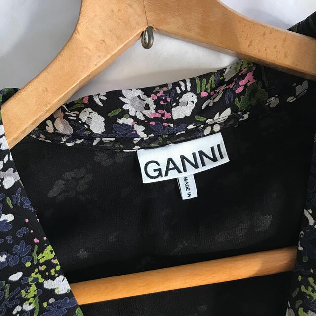 GANNI ブラックフローラルマキシワンピース 38