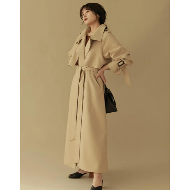 L’or  【stand collar long coat 】ベージュ レディースのジャケット/アウター(ロングコート)の商品写真