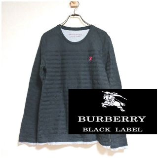 バーバリーブラックレーベル(BURBERRY BLACK LABEL)のお値引き中⭐️バーバリー胸にロゴ刺繍 コットンカットソー秋冬春 こくのある黒(Tシャツ/カットソー(七分/長袖))