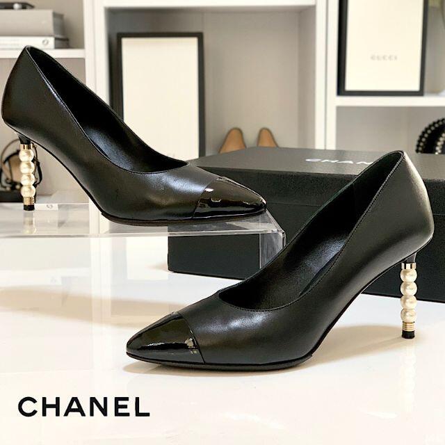 箱付 CHANEL シャネル パンプス ヒール バイカラー ホワイト ブラック