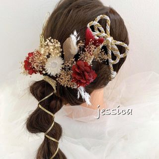 【金箔付】ヘッドドレス❤︎水引×レッドゴールド④  髪飾り/和装/ドライフラワー(ヘッドドレス/ドレス)