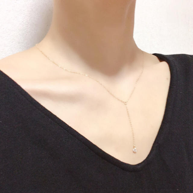 14Kgf／K14gf 一粒CZダイヤYラインネックレス／一粒ダイヤネックレス レディースのアクセサリー(ネックレス)の商品写真