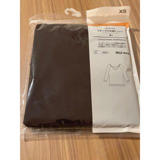 ムジルシリョウヒン(MUJI (無印良品))の新品・無印良品★ 綿であったかＶネック八分袖Ｔシャツ(ブラック)、XS(アンダーシャツ/防寒インナー)