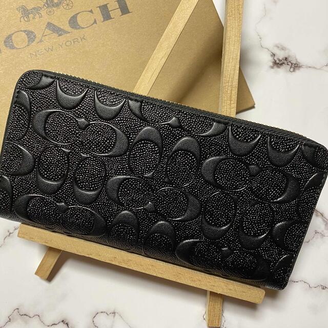 【COACH 】コーチ 長財布 デボスドシグネチャー黒レザー(F53834)