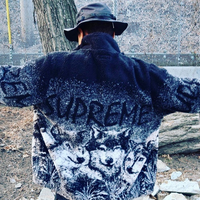 Supreme - Supreme Wolf Fleece Jacket ウルフ フリース 黒 Lの Supreme - Supreme Wolf Fleece Jacket ウルフ フリース 黒 Lの