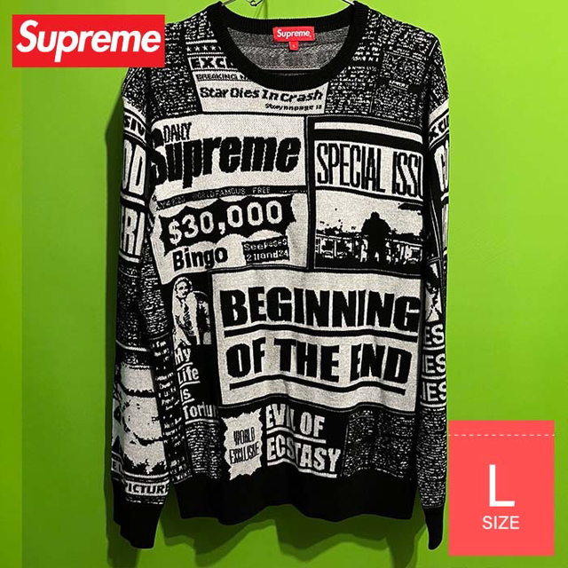 Supreme Newsprint Sweater 黒  L