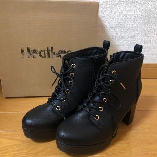 ヘザー(heather)の美品Heather Lサイズ厚底ショートブーツ合皮黒定価7900税(ブーツ)