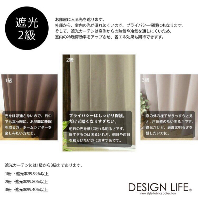北欧デザイン ドレープ 形状記憶 ウォッシャブル 遮光2級 カーテン セット インテリア/住まい/日用品のカーテン/ブラインド(カーテン)の商品写真