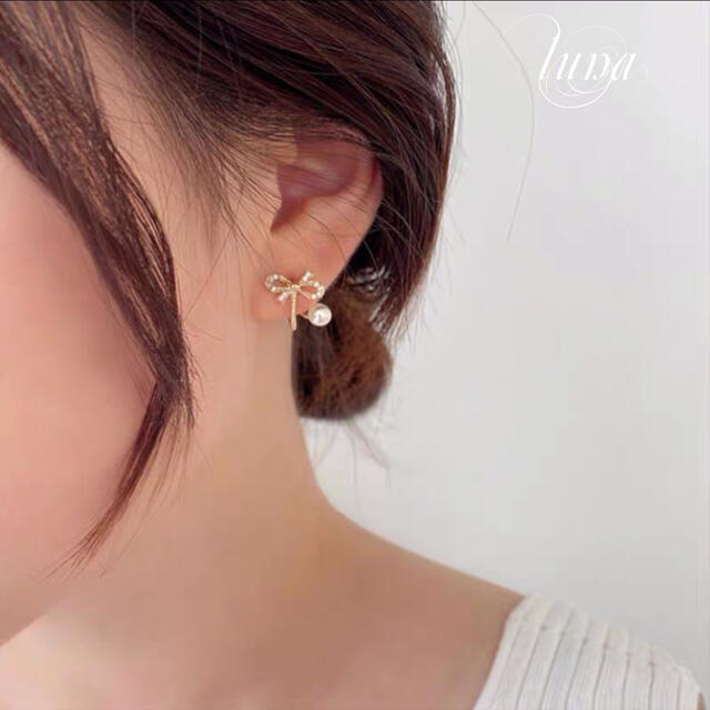 STAR JEWELRY(スタージュエリー)のribbon& pearl pierce★s925 post  レディースのアクセサリー(ピアス)の商品写真