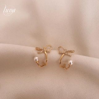 スタージュエリー(STAR JEWELRY)のribbon& pearl pierce★s925 post (ピアス)