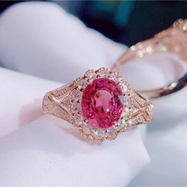 2022春夏新作】 非加熱 天然スピネル2.13ct ダイヤモンドリング リング