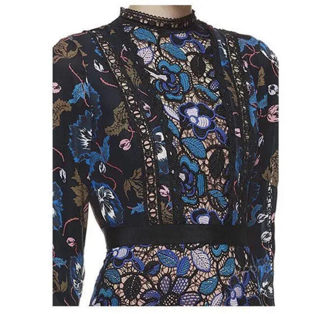 新品 レースドレス パーティードレス ワンピース 刺繍  きれいめ ブルー レディースのフォーマル/ドレス(ミニドレス)の商品写真