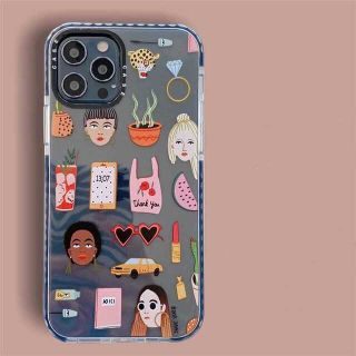 iPhone11proケース　透明クリアカバー　おしゃれ女子　柄　リング　口紅(iPhoneケース)