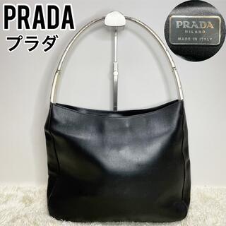 プラダ(PRADA)の美品　PRADA プラダ　ハンドバッグ　ブラック　レザー　メタルハンドル　肩掛け(ハンドバッグ)