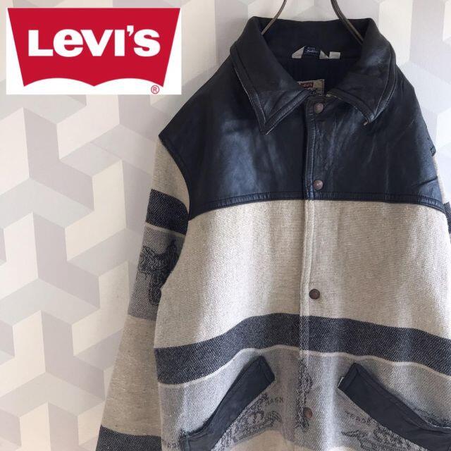 Levi's(リーバイス)の【希少】イタリア製リーバイスレザーウール総柄ハーフコートジャケットlevi. メンズのジャケット/アウター(スタジャン)の商品写真