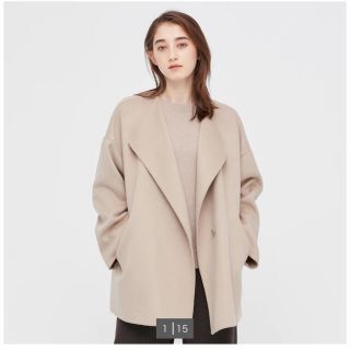 ユニクロ(UNIQLO)のユニクロ　ダブルフェイスショートコート　新品未使用　今期　S natural(ノーカラージャケット)