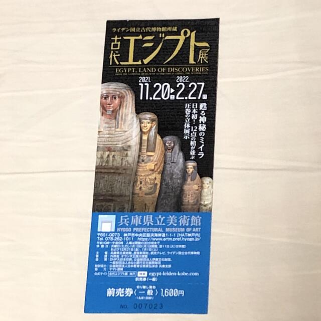 古代エジプト展　1枚 兵庫県立美術館 チケットの施設利用券(美術館/博物館)の商品写真