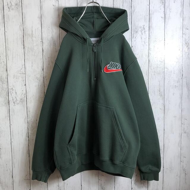 THE NORTH FACE ジップパーカー◎希少 デカロゴ グレー×グリーン