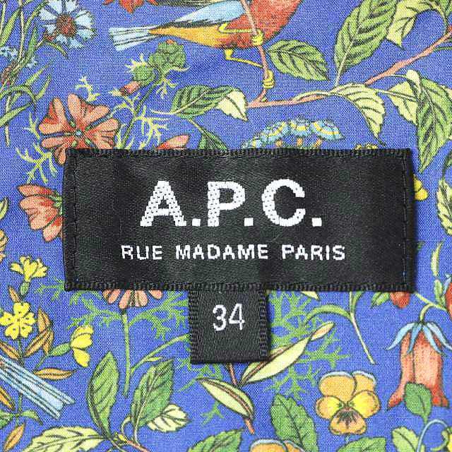 アーペーセー A.P.C. ブラウス シャツ 半袖 総柄 34 S 青 緑