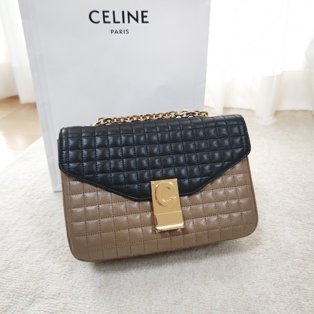 【新品】 CELINE セリーヌ ショルダーバッグ C セー　黒×ライトキャメル